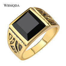 Vintage Square Black Resin Stone Signet Ring Men Antique Gold Wedding Rings Indian Jewelry Male Accessories Gift 2024 - buy cheap