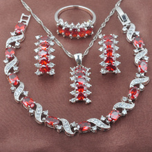 Amazing Red Zirconia Jewelry Sets Women's Wedding Silver Color Bracelet Necklace And Earrings Ring Set YZ0559 2024 - buy cheap