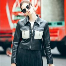Jaqueta de couro pu com zíper costura feminina, jaqueta fina de marca na moda com bolsos coloridos para motocicleta, wq1164, 2020 2024 - compre barato