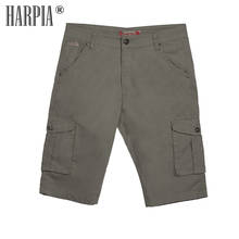 HARPIA New Khaki Men Cargo Shorts Mens Classic Pocket Knee Length Casual Shorts Male Cotton Straight Loose Bermuda Short Pants 2024 - buy cheap