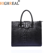 HIGHREAL Women Genuine Leather Handbags Fashion Crocodile Pattern Totes Evening Package Shoulder Messenger Bag Female Briefcase 2024 - buy cheap