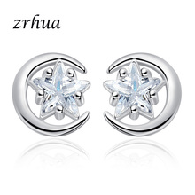 Zrhua 100% brincos de prata, cor lua, estrela, brincos para mulheres, previne brincos estilosos femininos, moda 2019 2024 - compre barato