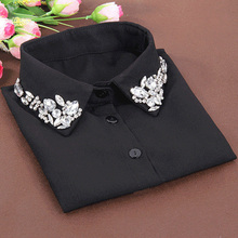 Blusa feminina destacável de cristal de alta qualidade, meia camisa branca da moda coreana, blusa de gola falsa, colarinho destacável 2024 - compre barato