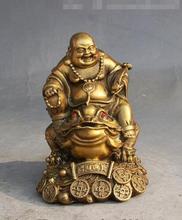 YM  305  Chinese Buddhiam Brass Wealth Happy Maitreya Buddha Golden Toad Spittor Statue 2024 - buy cheap