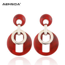 AENSOA New Round Acrylic Drop For Girls Trendy Hollow Alloy Pendant Earrings For Women Statement Jewelry Fashion Charm Earrings 2024 - buy cheap