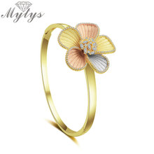 Mytys Fashionable Brass Flower Bangle Three Tone Gold Machine Matt Frosted Jewelry for Women Unique Design Bracelet Bangle B1110 2024 - buy cheap