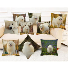 XUNYU-funda de cojín con diseño de perro samoyado, cubierta decorativa de lino para almohada, sofá infantil, cama, C0088 2024 - compra barato