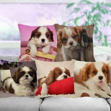 XUNYU Cute Pet Cavalier King Charles Spaniel Cushion Cover Linen Throw Pillow Case Child Sofa Bed Decorative Pillowcase 45x45cm 2024 - compre barato