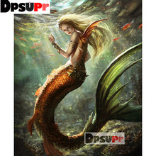 Dpsupr-pintura de diamante 5D de sirena subacuática, mosaico de diamantes de imitación cuadrados/redondos, bricolaje, decoración del hogar, % 100 2024 - compra barato