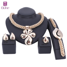 Fashion African Beads Jewelry Set Exquisite Dubai Gold Color Crystal Necklace Earring Jewelry Set Nigerian Wedding Bridal Bijoux 2024 - buy cheap