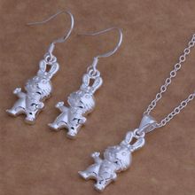 Conjunto de joyería chapada en plata, conjunto de joyas de plata, bonito Conejo, pendientes de moda, collar/CKJBMMLB 2024 - compra barato