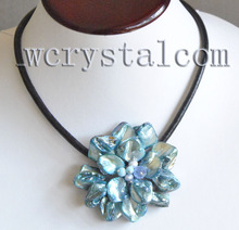 Collar de perlas de concha barroca azul, floración de una flor 2023 - compra barato