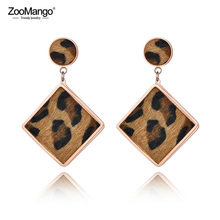 ZooMango-pendientes bohemios de acero inoxidable para mujer, joyería con estampado de leopardo, pelo de caballo pegado, oro rosa, con forma cuadrada, ZE18462 2024 - compra barato