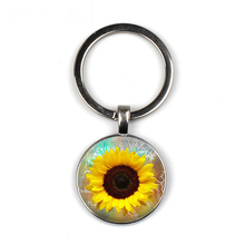 Sunflower Keychain Sun Flower Glass Keychain Fashion Car Keychain Metal Round Glass Keychain 2024 - buy cheap