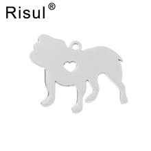 Risul I love my Dog Bulldog dog Stainless steel Pendant heart puppy pet ID blank dog tag for print Mirror polish 10pcs 2024 - buy cheap