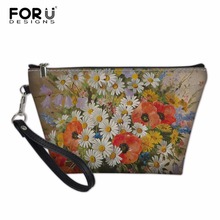 FORUDESIGNS Women Flowers Cosmetic Bags PU Toiletry Bags Travel Organizer Necessary Beauty Case Makeup Bag Bath Wash Make Up Box 2024 - buy cheap