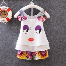 Novo Conjunto Menina verão caráter olhos camiseta + Shorts crianças roupas meninas Conjunto de Menina meninas roupas 6BET039 2024 - compre barato