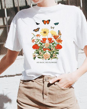 Camiseta de flores sin lluvia, gráfica inspirada Vintage con flores y mariposas, Tops de moda de verano 2024 - compra barato