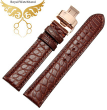 Pulseira de couro de jacaré preto, pulseira de relógio 18mm 19mm 20mm 21mm 22mm, marrom genuíno, pulseira de relógio, desenvolvimento em borboleta 2024 - compre barato