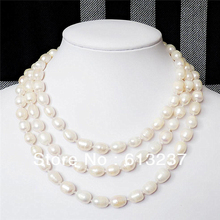 Fashion style diy 8-9mm beautiful white freshwater cultured rice pearl making necklace 50" MY4552 2024 - buy cheap