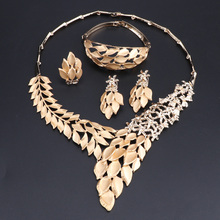 Oeoeos vintage oco folhas em forma de colar brincos cor ouro africano dubai casamento traje conjuntos de jóias para mulher 2024 - compre barato