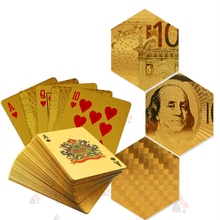 Cartões de jogo dourados do pôquer da folha do ouro da grade do dólar do euro cartões impermeáveis duráveis do pôquer da folha plástica do ouro 2024 - compre barato