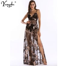 Vestido longo de verão com lantejoulas preto e dourado, perspectiva sexy, feminino, vestido maxi sem costas, luxo, noite, vestido de festa 2024 - compre barato