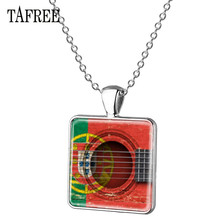 TAFREE 26 Countrys Flag with guitar Necklace Portugal,Spain,Japan Flag Square Pendant Chain Necklaces Punk Party Jewelry GF43 2024 - buy cheap
