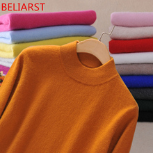 Creme suéter feminino de lã, pulôver rosa fino tamanho grande de lã pulôver único de caxemira 2024 - compre barato