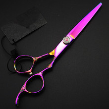 Tesoura de cabelo roxa 6 ''japonesa 440c, personalizado, para corte de barbeiro e cabelereiro, tesoura de desbaste 2024 - compre barato