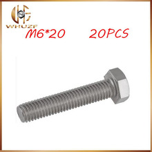 Free shipping20pcs/Lot DIN933 M6x20 mm M6*20 mm 304 Stainless Steel hex bolts Outside the hexagonal screw m6 bolts,m6 nails 2024 - buy cheap