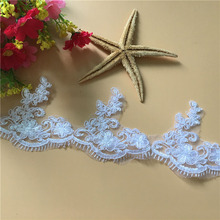 1Yard White Lace Fabric Applique Flowers Embroidered Polyester Lace Trim Flowers Sewing Patch For Bridal Dress 2024 - buy cheap