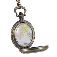 Reloj de bolsillo de cuarzo Vintage, mapa del mundo, esfera de Número Romano, funda transparente, cadena de aleación, relojes colgantes TT @ 88 2024 - compra barato
