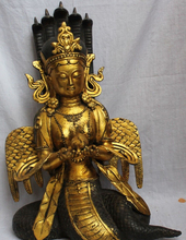 fast shipping USPS to USA S1945 23" Tibet Buddhism Bronze Gilt 5-Heads Snake Naga Kanya Buddha Goddess Statue 2024 - buy cheap
