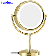 Senducs Led Gold Bath Mirror 8.5 Inch Bathroom Beauty Mirror 3x Magnifying Bath Mirror With Quality Brass Bathroom Golden Mirror 2024 - buy cheap