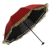 Opção de 3 tamanhos de guarda-chuva para senhora vinho vermelho upf> 50 + mini guarda-chuva dobrável 5 vezes preto revestimento anti-uv de bolso renda 2024 - compre barato