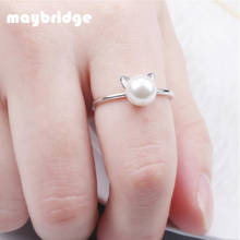 Женское кольцо с имитацией жемчуга RM012, посеребренное кольцо с кошачьими ушками, ювелирные изделия 2024 - купить недорого