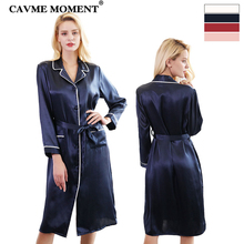 CAVME 2021 Bride Plus Size Silk Kimono Robe Long Nightgown Lady Luxury Sleepwear with Belt Turn-down Collar Solid 2024 - buy cheap