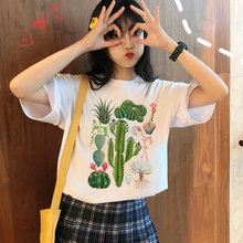 Ulzzang-Camiseta Retro con estampado de cactus para mujer, ropa informal holgada con cuello redondo, Harajuku 2024 - compra barato