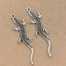 Colgante de lagarto Chapado en plata antigua, para hacer joyas, brazaletes, accesorios artesanales, accesorios de 54x15mm, 2 uds. 2024 - compra barato