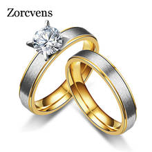 Anéis de casamento zorctens, ouro e prata para mulheres e homens, aliança de compromisso de aço inoxidável, joia de aniversário de noivado 2024 - compre barato