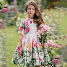 2019 Girls Flower Pleated Dresses Teenager Kids Baby Girl Birthday Party Wedding Princess Dress Children's Rose Dress Clothing 2024 - buy cheap