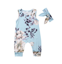 New 2Pcs Infant Baby Girl Floral Bodysuit Jumpsuit Outfits Clothes Headband Set 2024 - buy cheap