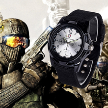 Часы Мужские Аналоговые Кварцевые с нейлоновым ремешком, классические повседневные армейские, в стиле милитари, черные 2024 - купить недорого