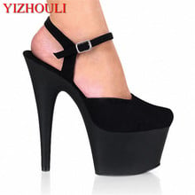 sexy fashion 7 inch black flock high heel shoes 17cm Exotic Dancer pole dancing shoes Platforms sandals for women 2024 - buy cheap