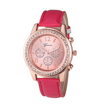 Splendid 2016 New Fashion Geneva Wristwatches Quartz-Watches Rhinestone Women's Watches Leather Upscale Large Dial Free shipping 2024 - buy cheap