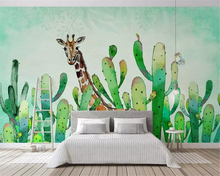 Beibehang Custom Children's room background wall 3d wallpaper high quality tropical cactus plant giraffe photo wall 3d wallpaper 2024 - buy cheap