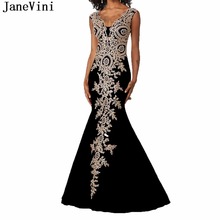 JaneVini-Vestidos de Fiesta de sirena con escote en V profundo, sexys, de color negro, con cuentas de encaje, Espalda descubierta, de raso Galaxy Lang, 2019 2024 - compra barato