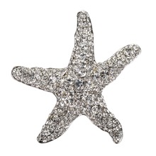 3" Rhodium Silver Plated CZ Rhinestone Crystal Diamante Beach Large Starfish Brooch 2024 - buy cheap