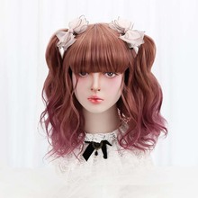 18"Synthetic Short Cosplay Lolita Wig Purple Brown Ombre Wavy Hair Japan Harajuku Daily Wigs For Women With Bangs Heat Resistant 2024 - buy cheap